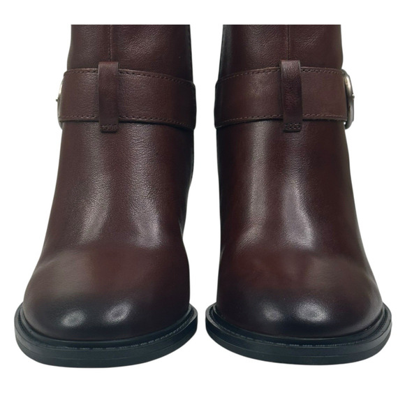 Lucky Brand Achelle Buckled Brown Leather Moto Booties Womens Size 7M New $150 - Picture 3 of 13